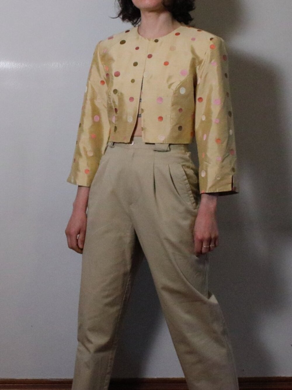 Spenser Jeremy Cropped Embroidered Polka Dot Bolero Size 4